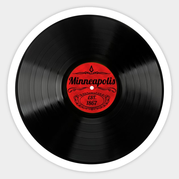 Minneapolis Gift Retro Musical Art Vintage Vinyl Record Design Sticker by Tennessee Design Studio